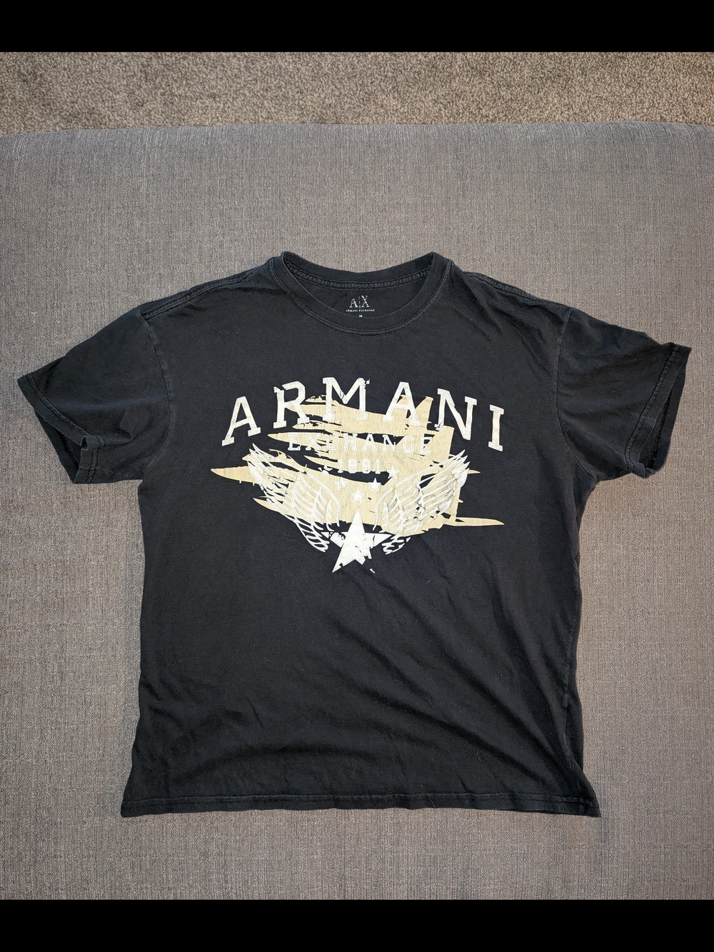 Armani Exchange Black T-Shirt with Cream Graphic Logo